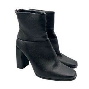 Shoe Dazzle Black Inesa Square Heel Zip Up Casual Bootie Boots Size 10